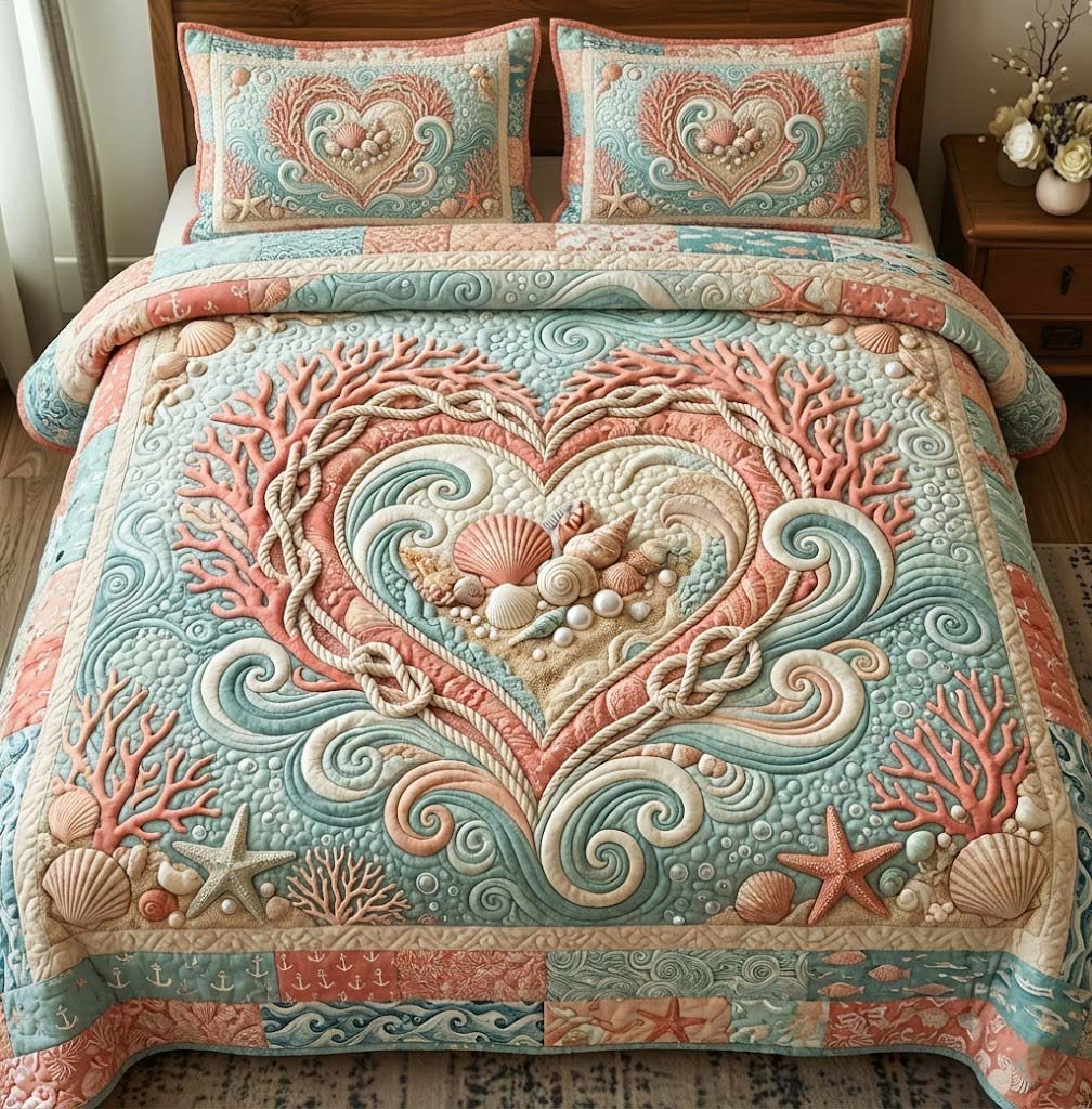 Ocean Love Quilted Bedding Set Great Bed Sets Christmas Gifts For Beach Goers