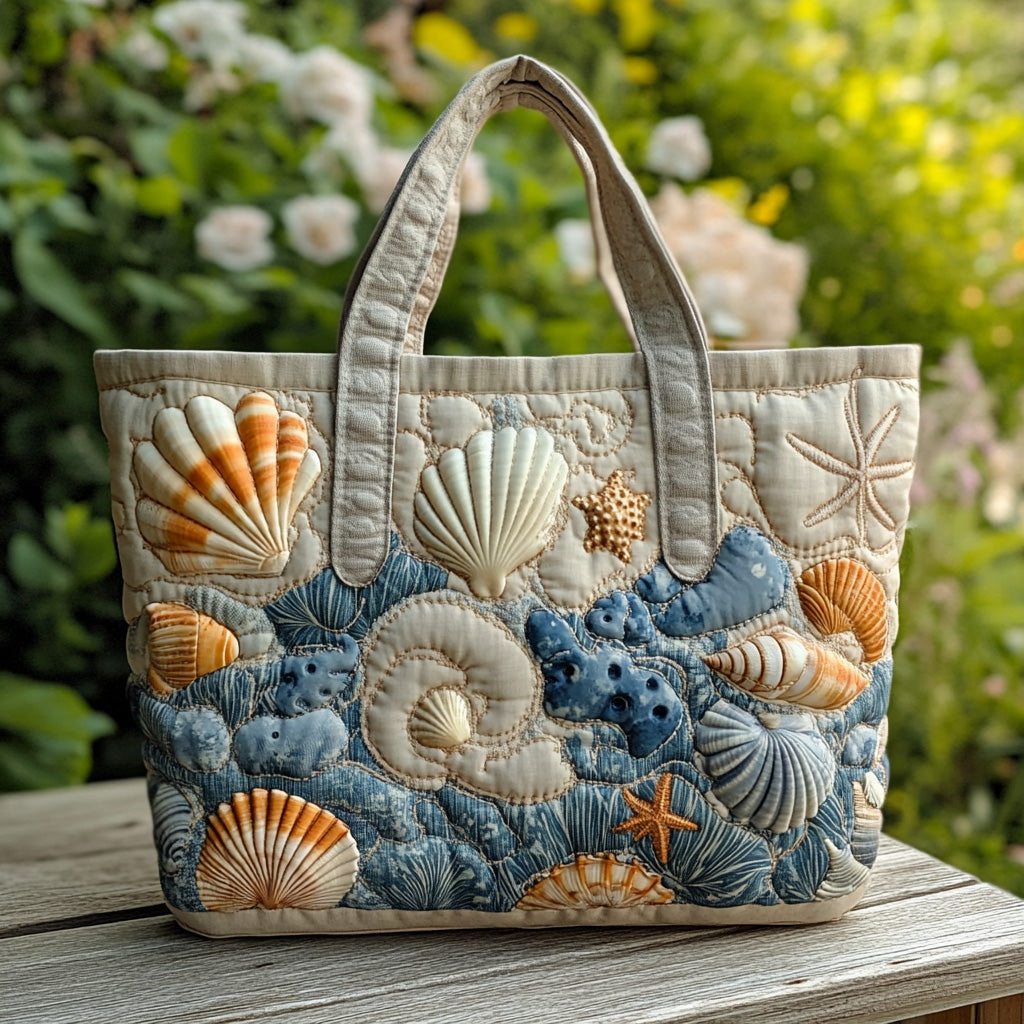 Ocean Shells Quilted Tote Bag Trendy Tote Beach Vacation Gift Ideas