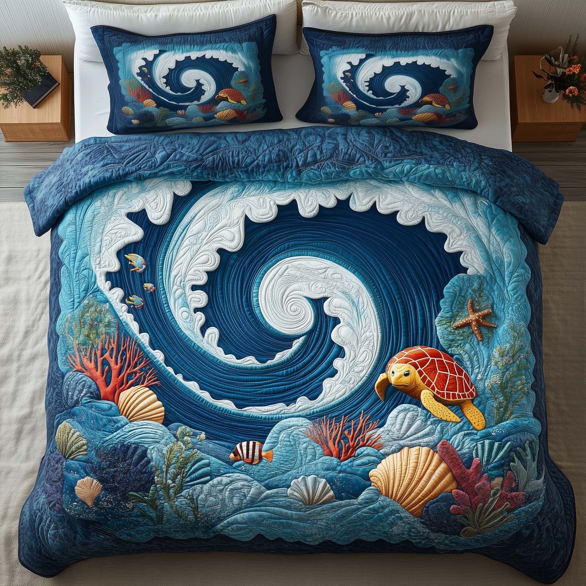 Ocean Swirl Quilted Bedding Set Quilt Comforter Sets Sea Turtle Gift Shop