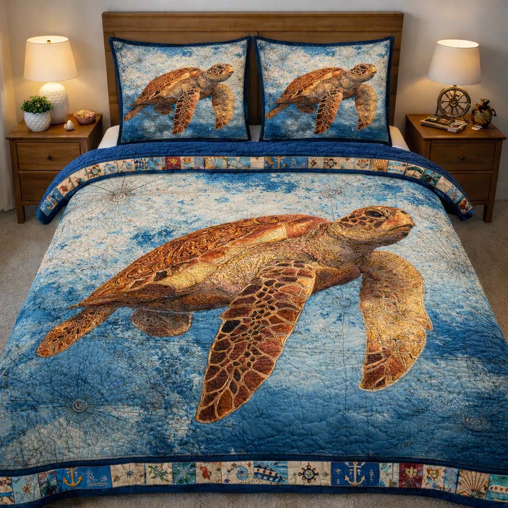 Ocean Turtle Journey Quilted Bedding Set Best Bedding Sets Beach Housewarming Gifts