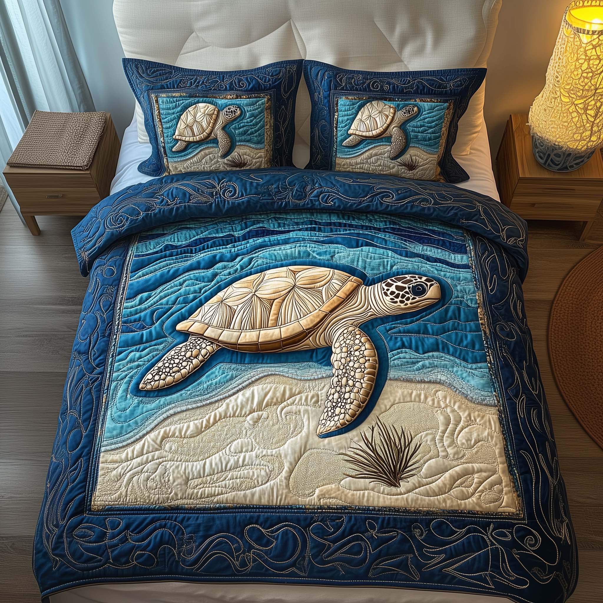 Ocean Turtle Quilted Bedding Set Best King Size Sheets Sea Turtle Gifts For Mom