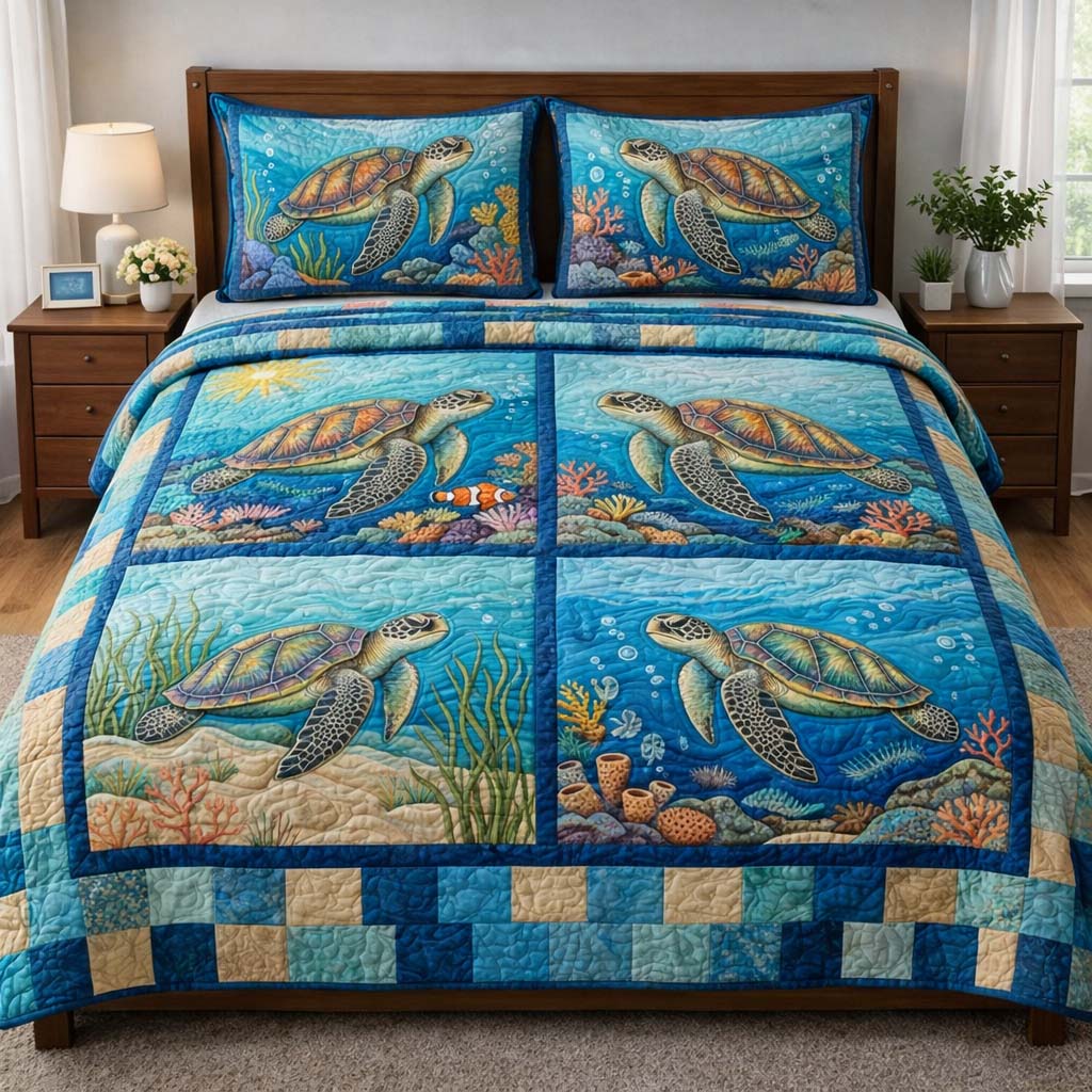 Ocean Turtle Quilted Bedding Set Great Sheet Sets Gift Ideas For Sea Turtle Lovers