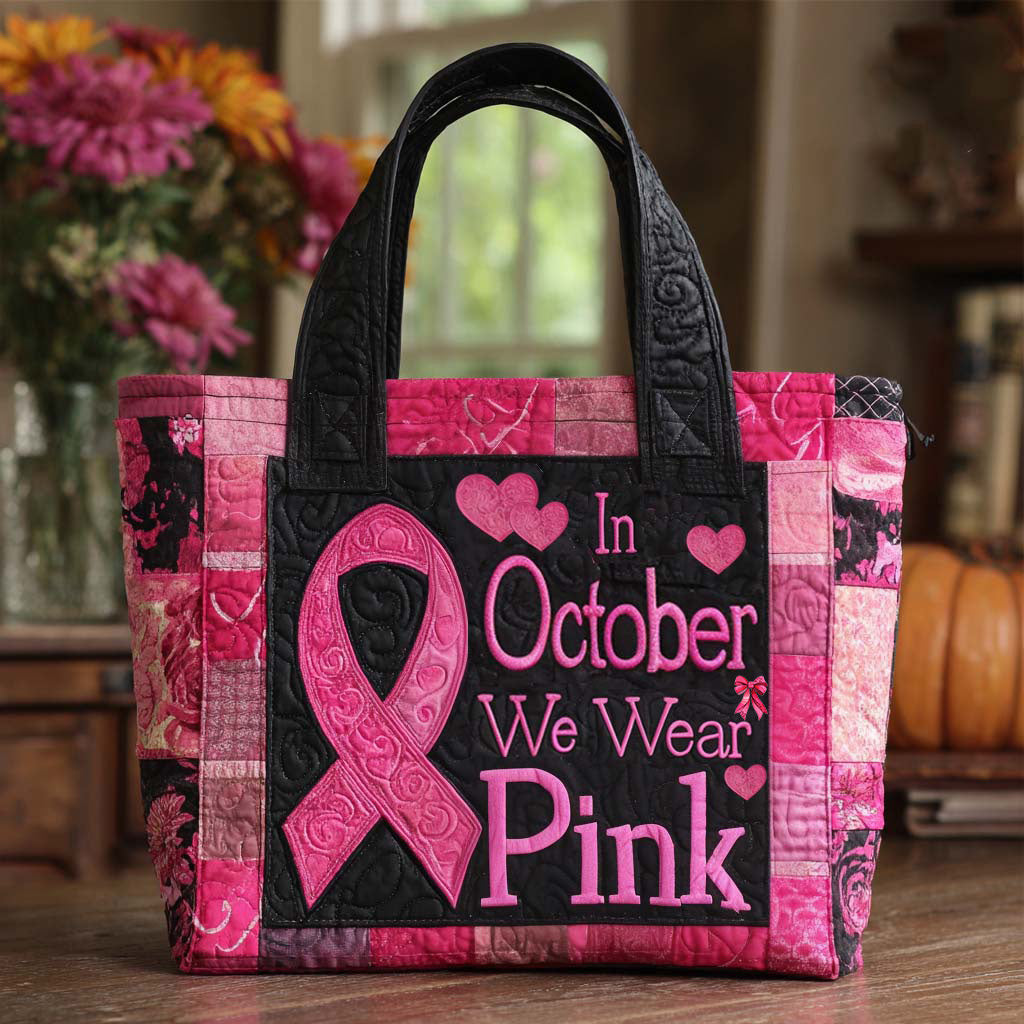 October Pink Pride Quilted Tote Bag Patchwork Tote Bag Gift For Cancer