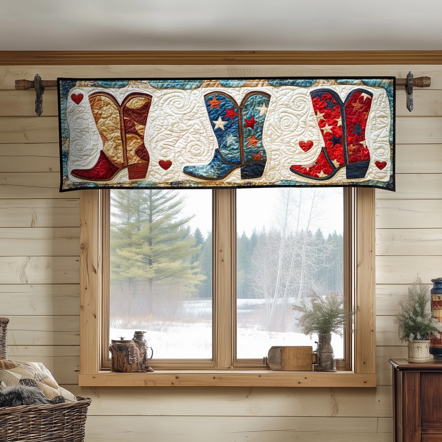 Old Glory Boots Quilted Valance Unique Front Door Decor Country And Western Gifts