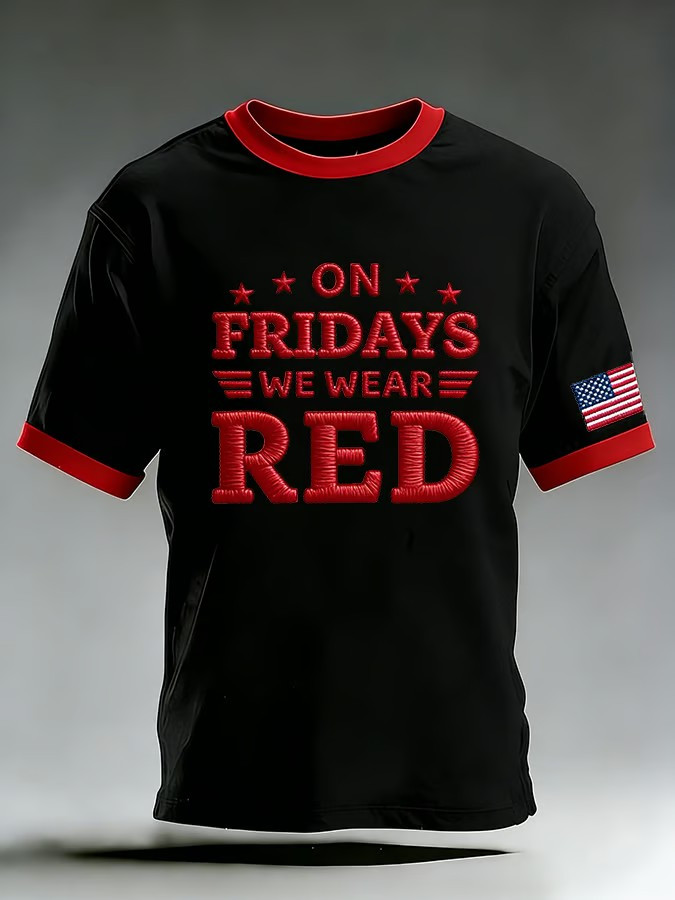 On Fridays We Wear Red T-Shirt Patriotic American Flag Clothing Gift For Veterans - Image 2