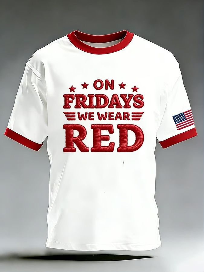 On Fridays We Wear Red T-Shirt Patriotic American Flag Clothing Gift For Veterans