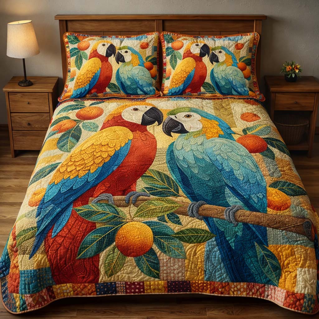 Orchard Parrots Quilted Bedding Set Cover Bed Set Christmas Gifts For Parrots