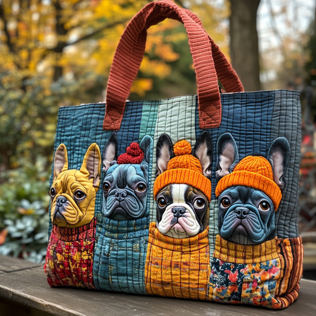 Parisian Pumpkin Quilted Tote Bag Best Mom Tote Bag French Bulldog Themed Gifts