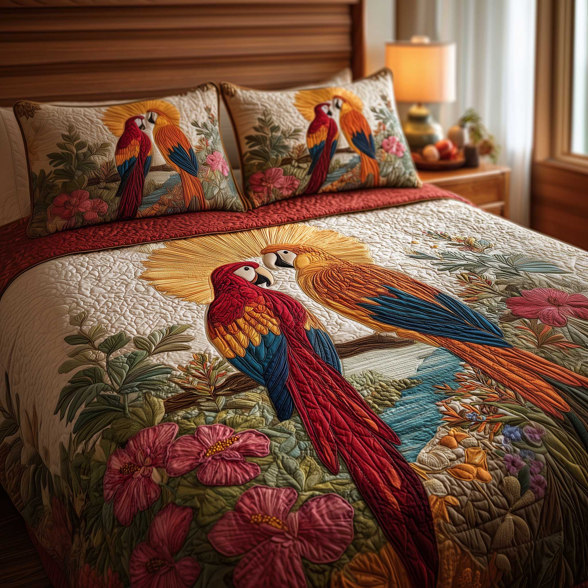 Parrot Love Quilted Bedding Set Bed Comforter Sets Parrot Themed Gifts
