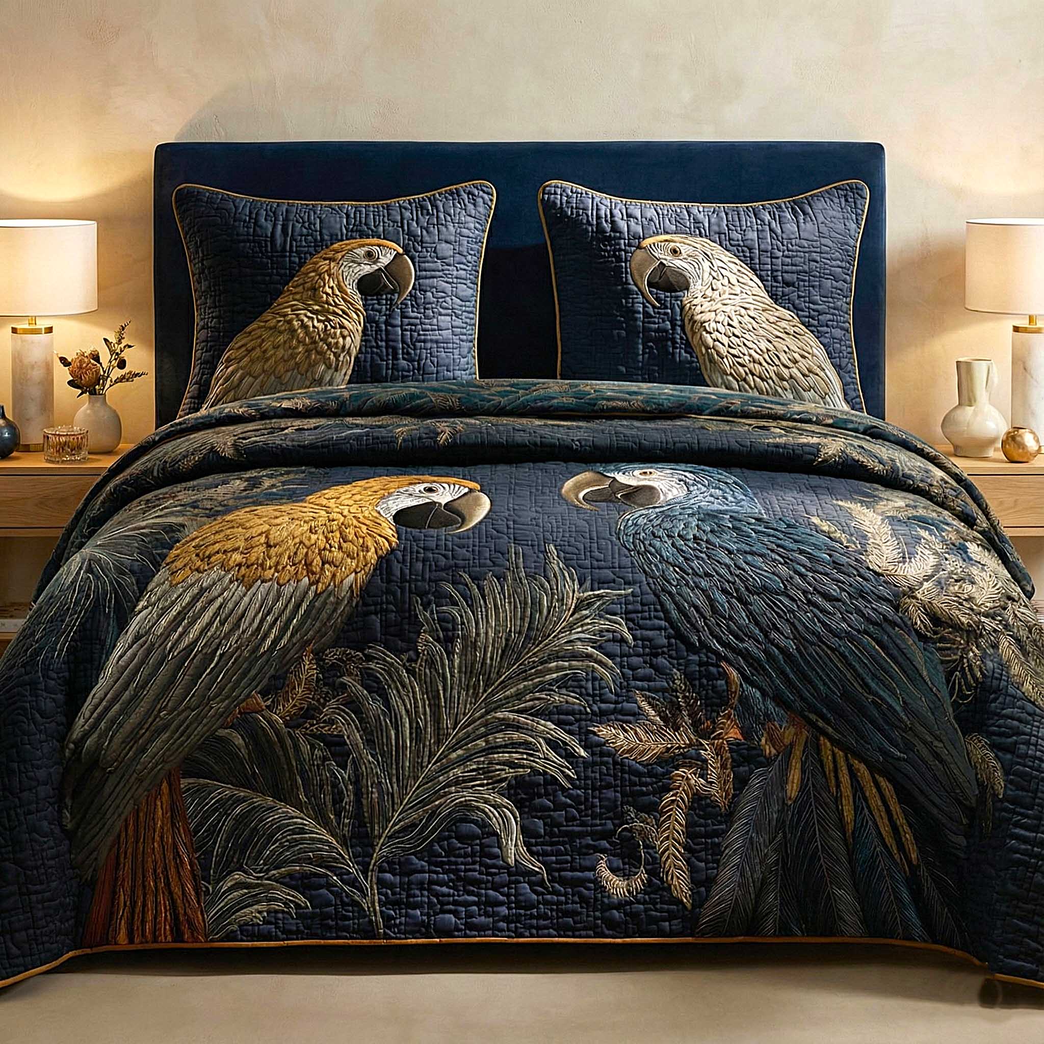 Parrot Love Quilted Bedding Set Queen Bed Set Gifts For Parrot Lovers