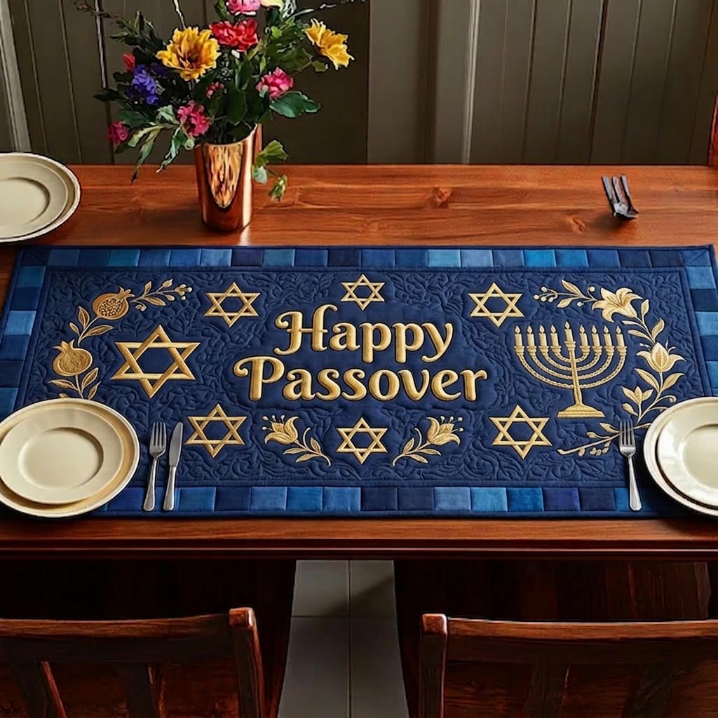 Passover Table Quilted Table Runner Seder Dinner Table Setup Gifts To Give For Passover