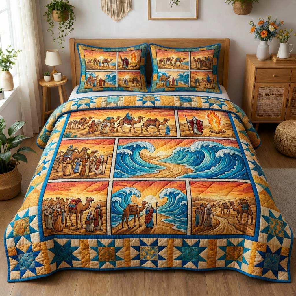 Pastel Exodus Journey Quilted Bedding Set Best Queen Sheets Best Gift For Passover