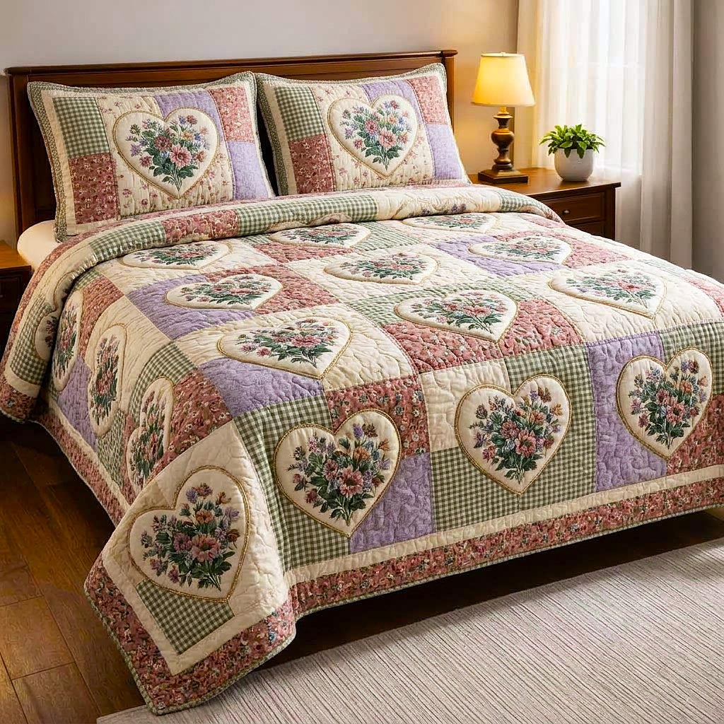 Patchwork Bloom Quilted Bedding Set Bed Comforter Set First Mothers Day Gift Ideas