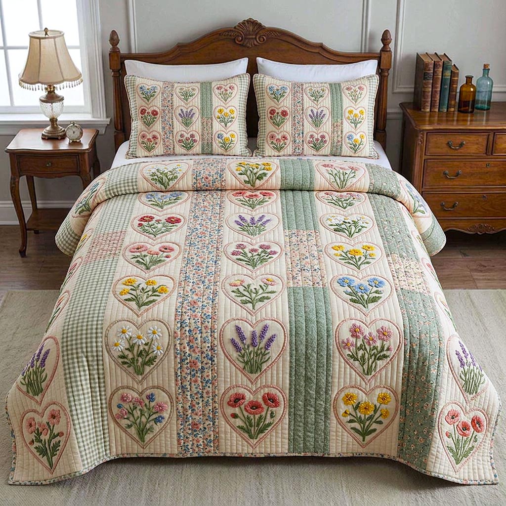 Patchwork Garden Quilted Bedding Set Queen Bed Set Gift Ideas For Mother In Law