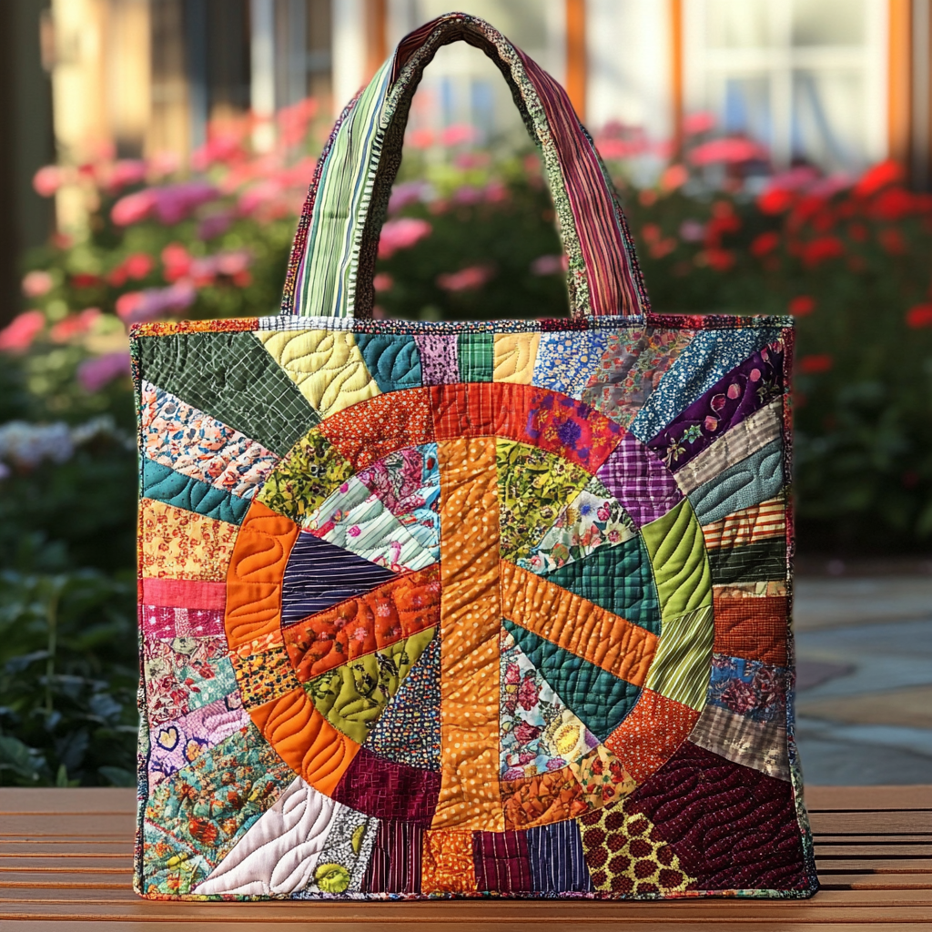 Patchwork Peace Quilted Tote Bag Great Tote Bags Hippie Christmas Gifts