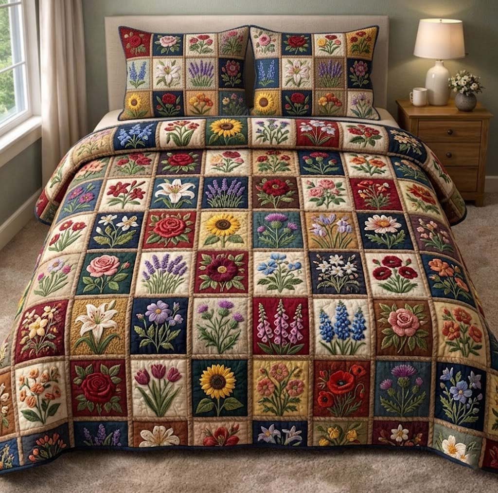 Patchy Bloom Quilted Bedding Set Best King Sheet Set Mother's In Law Gifts Mom's Day
