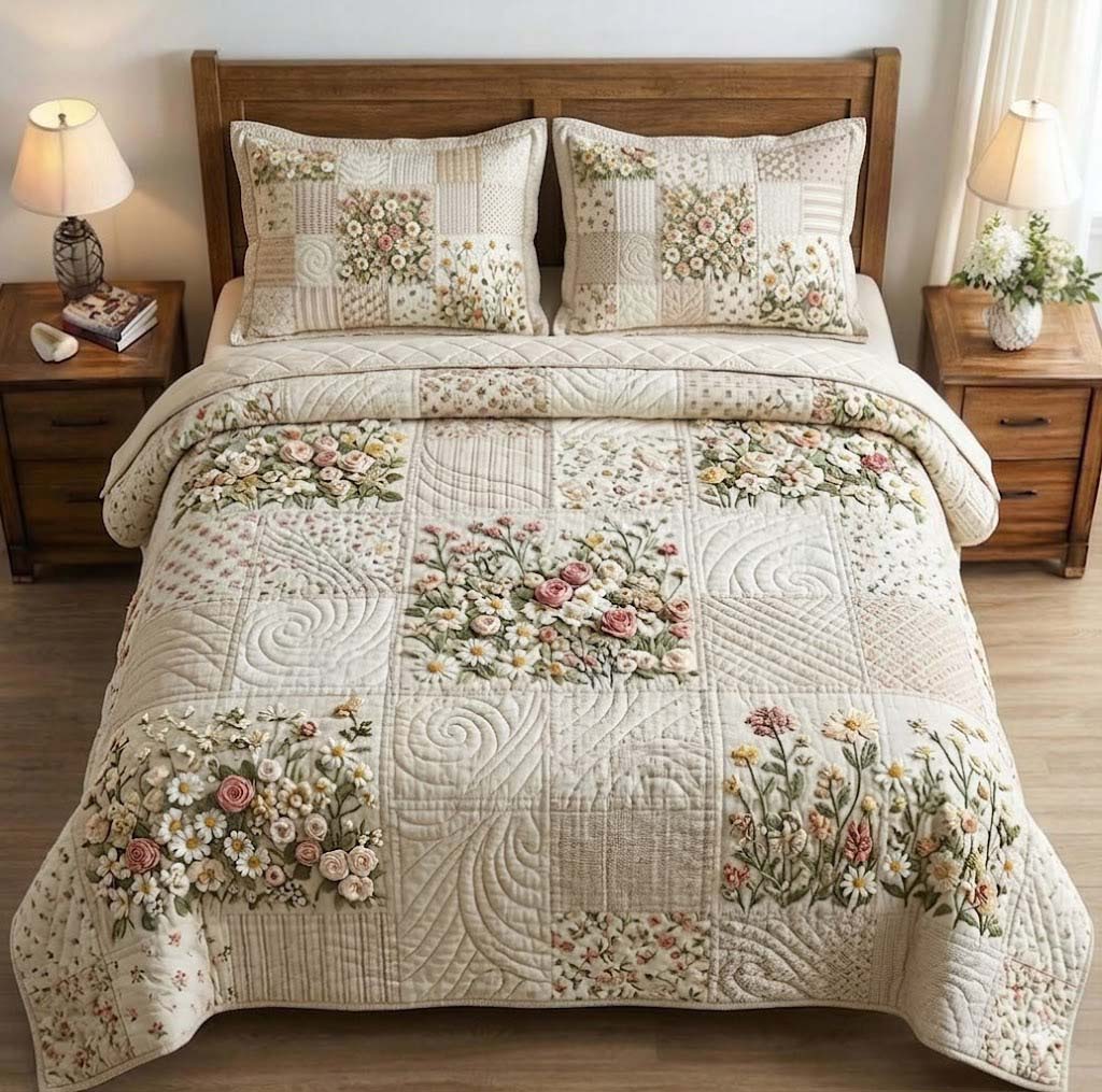 Patchy Bloom Quilted Bedding Set Best Sheet Sets Online Mother' Day Gifts