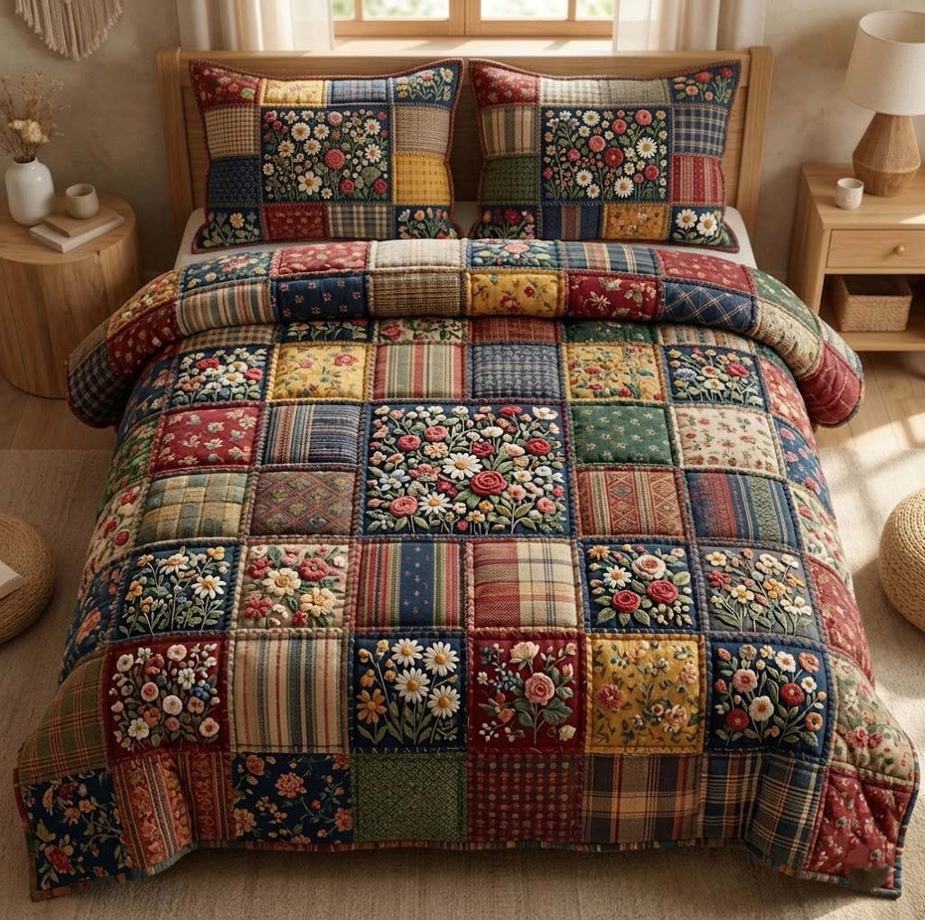 Patchy Bloom Quilted Bedding Set Good Bed Sheet Sets Useful Gifts For Mom