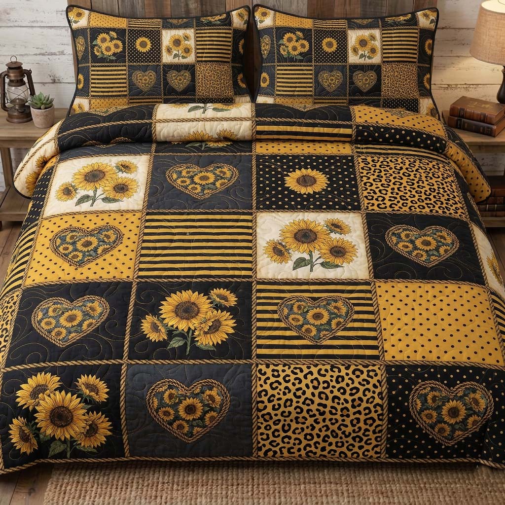 Patchy Sunflower Quilted Bedding Set Unique Bed Sheet Set Sunflower Gifts For Women