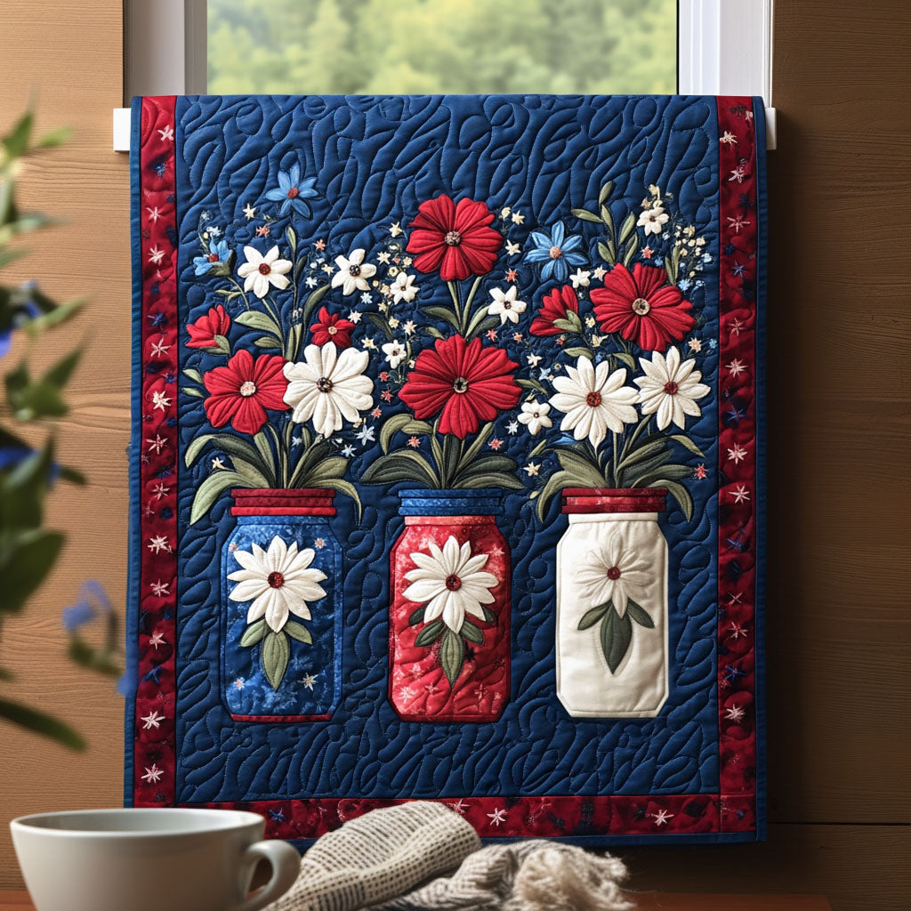 Patriot Blooms Quilted Table Runner Kitchen Table Decor Ideas Patriotic Themed Gifts