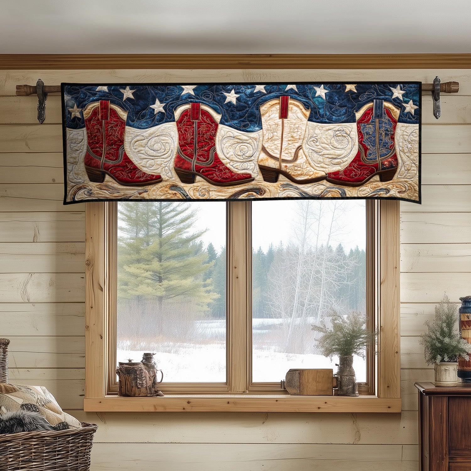 Patriot Cowboy Ride Quilted Valance Christmas Entry Way Decor Western Christmas Gifts For Him