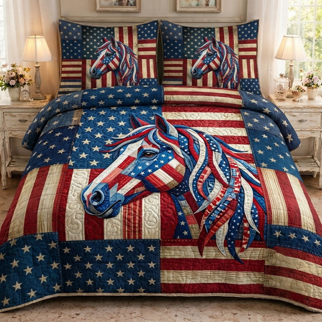 Patriot Horse Quilted Bedding Set Bedroom Decor Ideas 4Th Of July Gift Ideas