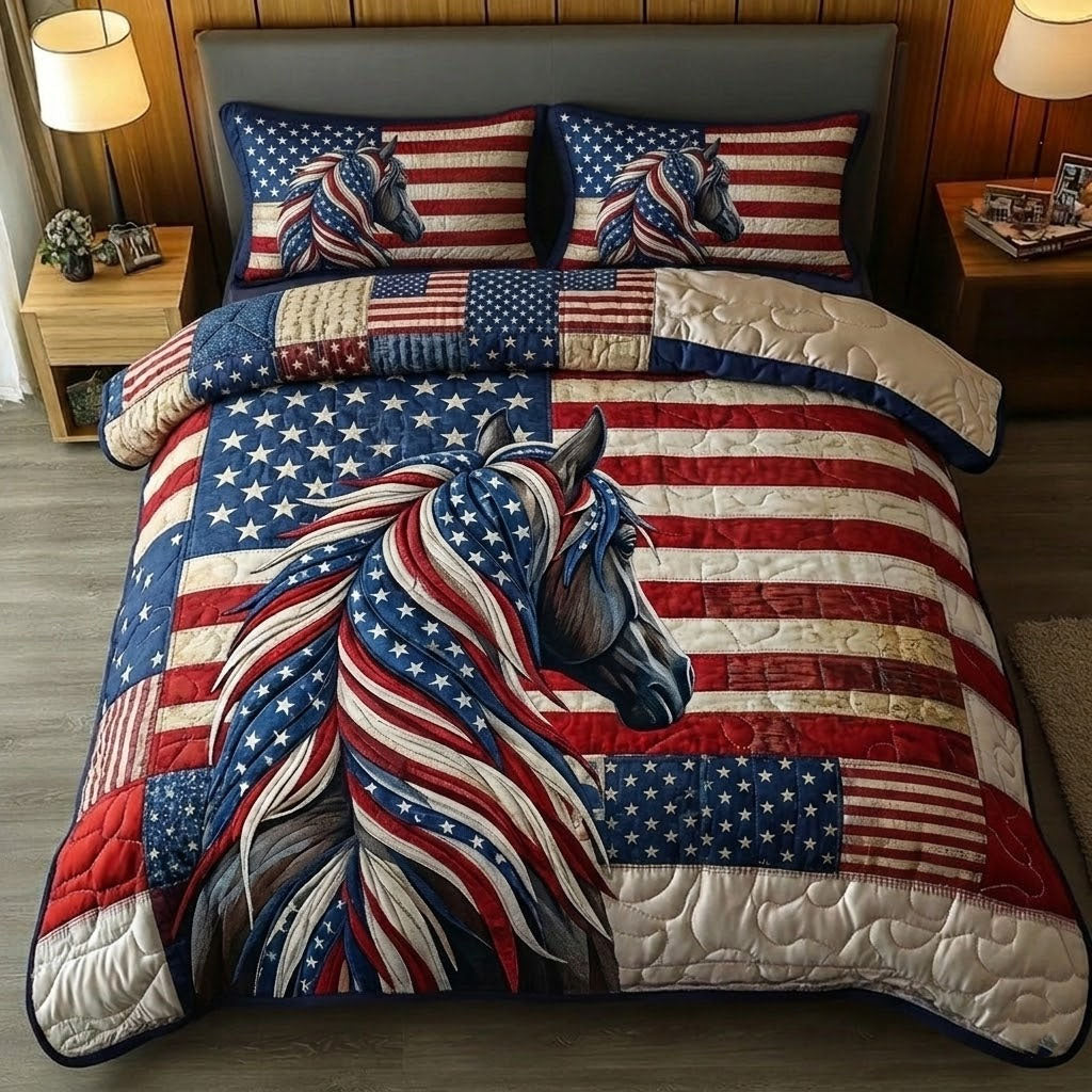 Patriot Horse Quilted Bedding Set Bedsheet Comforter Set Independence Day Gift