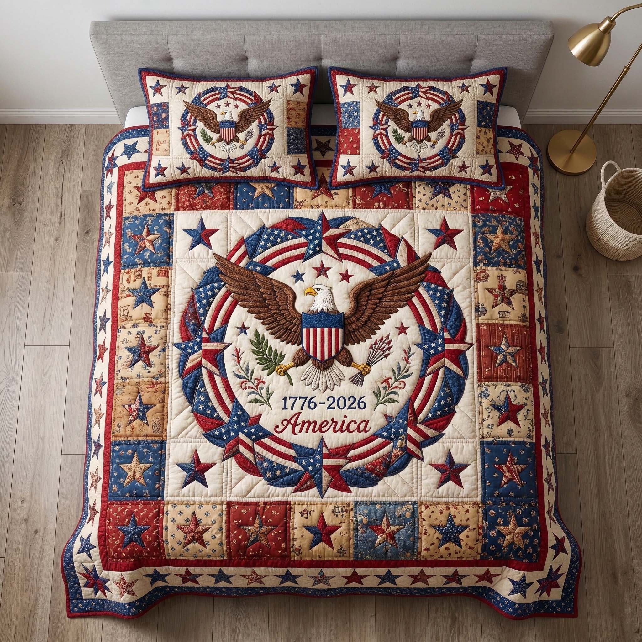Patriot Wreath Quilted Bedding Set Bedroom Decor Unique 4Th Of July Gifts