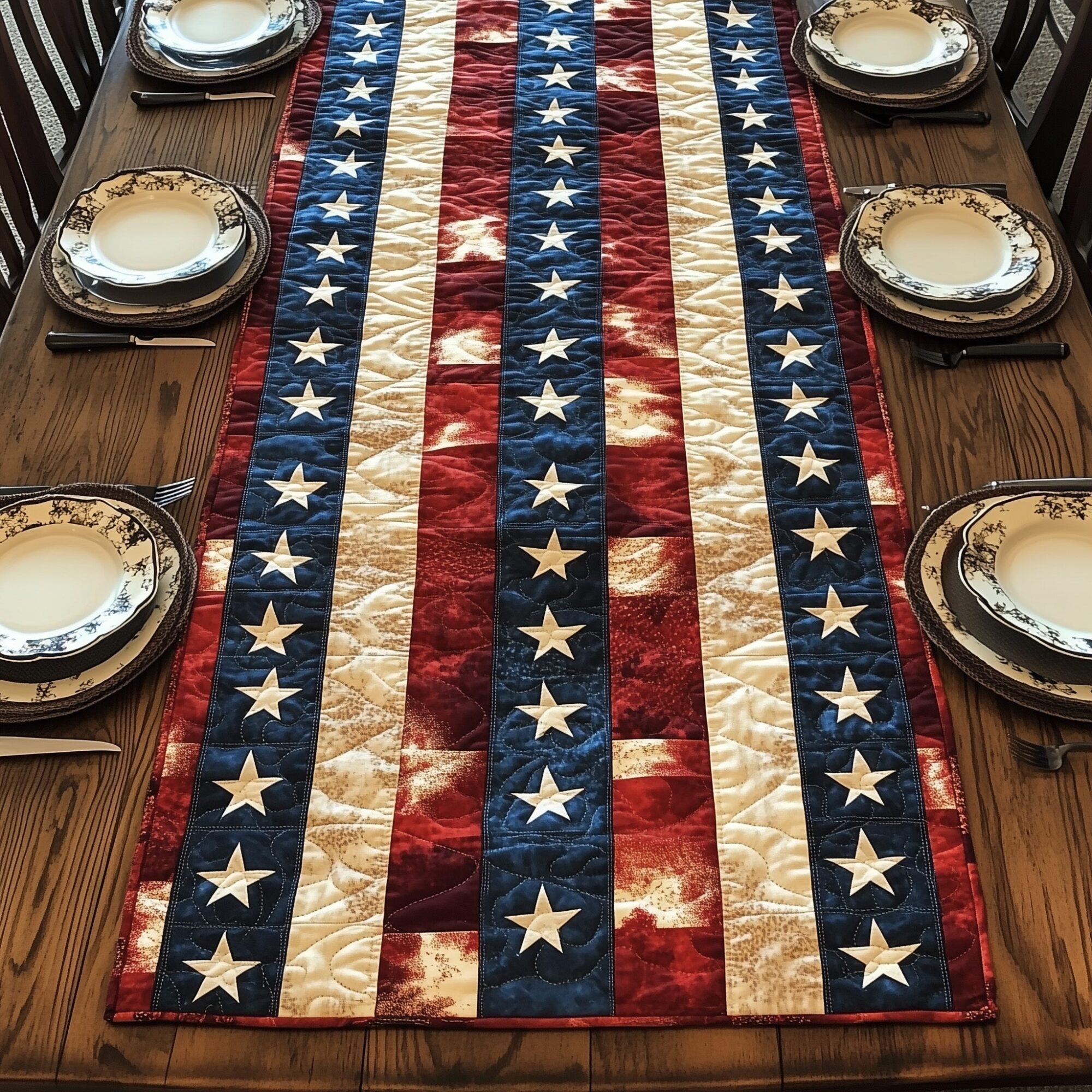 Patriotic American Quilted Table Runner Patriotic Table Decor Patriotic Gifts For Men