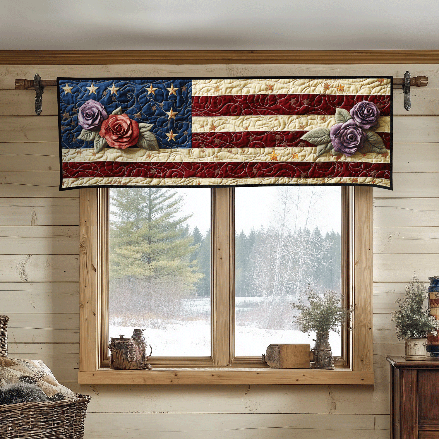 Patriotic Blossoms Quilted Valance Christmas Decor For Entryway Sunflower Gifts For Women