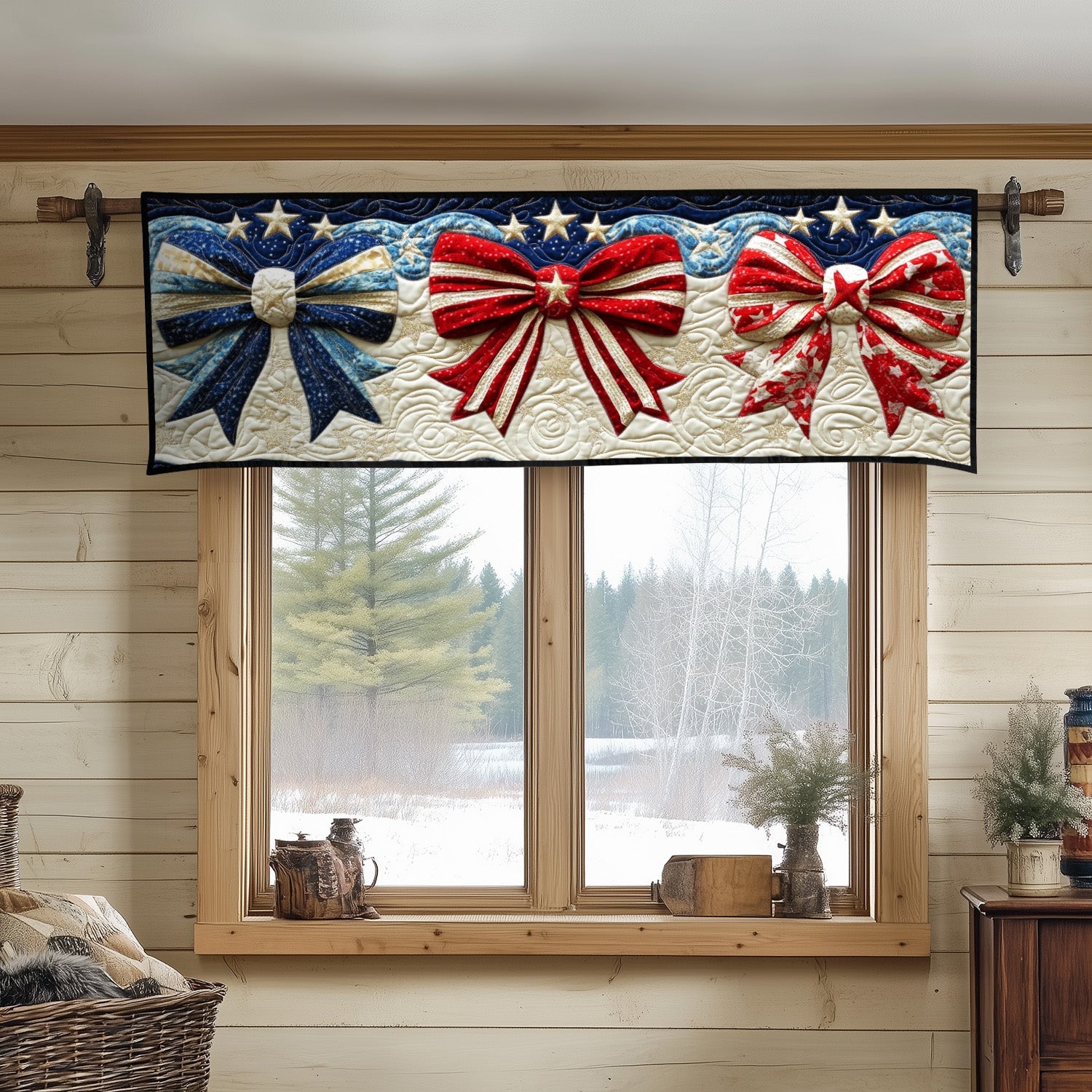 Patriotic Bow Parade Quilted Valance Christmas Entry Way Decor Cute 4Th Of July Gifts