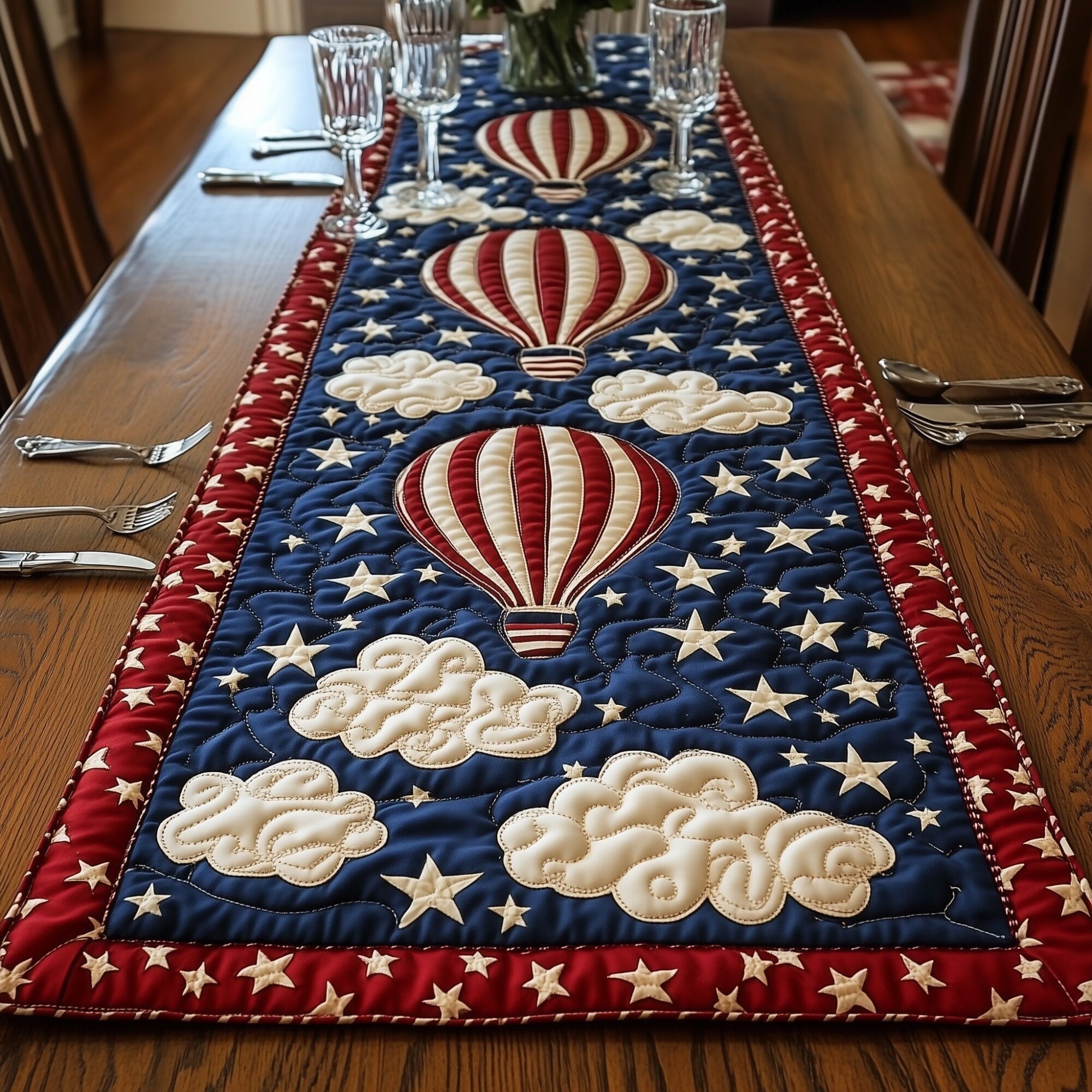 Patriotic Hot Air Balloon Quilted Table Runner 6 Of July Centerpieces Patriotic Gifts For Her