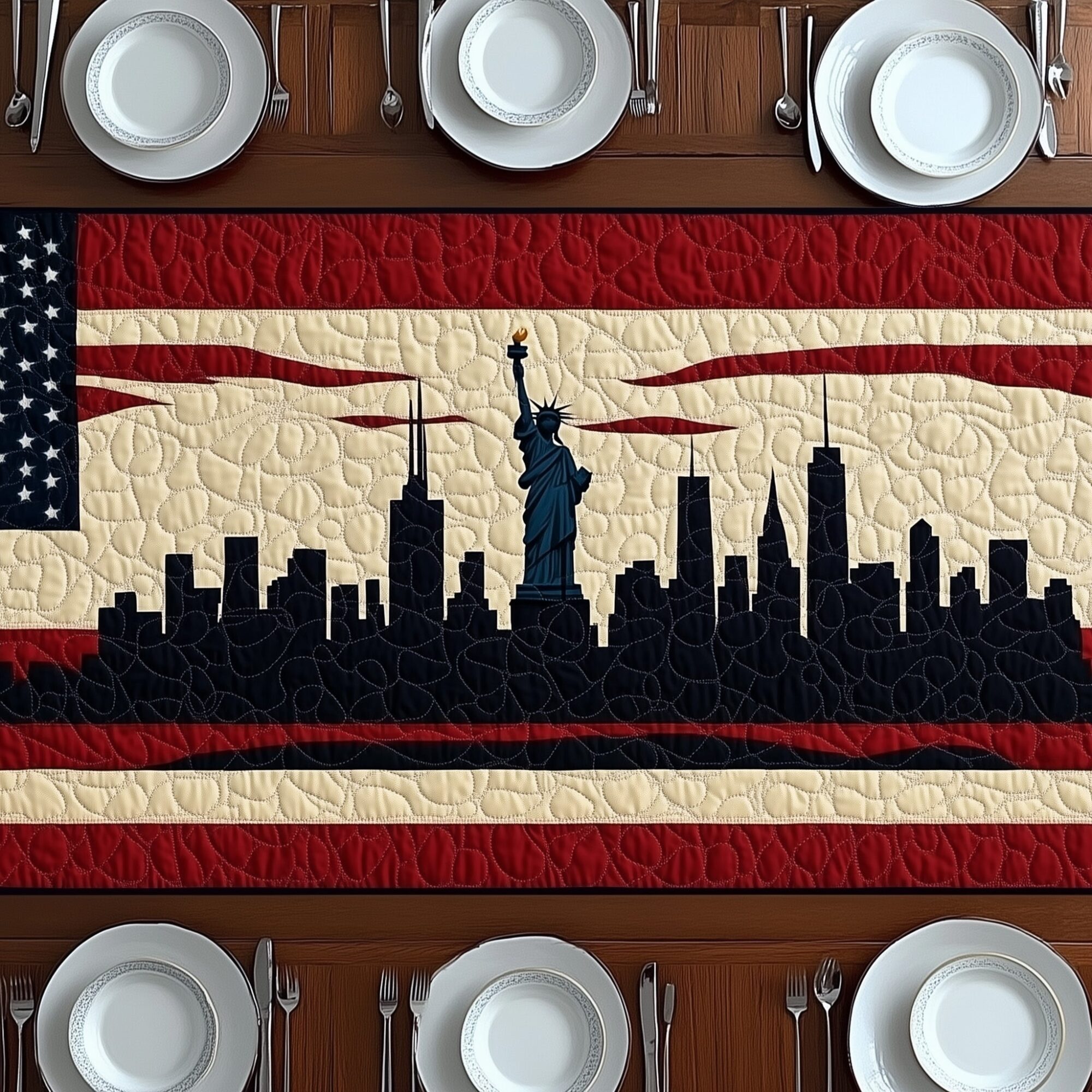 Patriotic Skylin Quilted Table Runner Red White And Blue Table Decorations Patriotic Gift Items