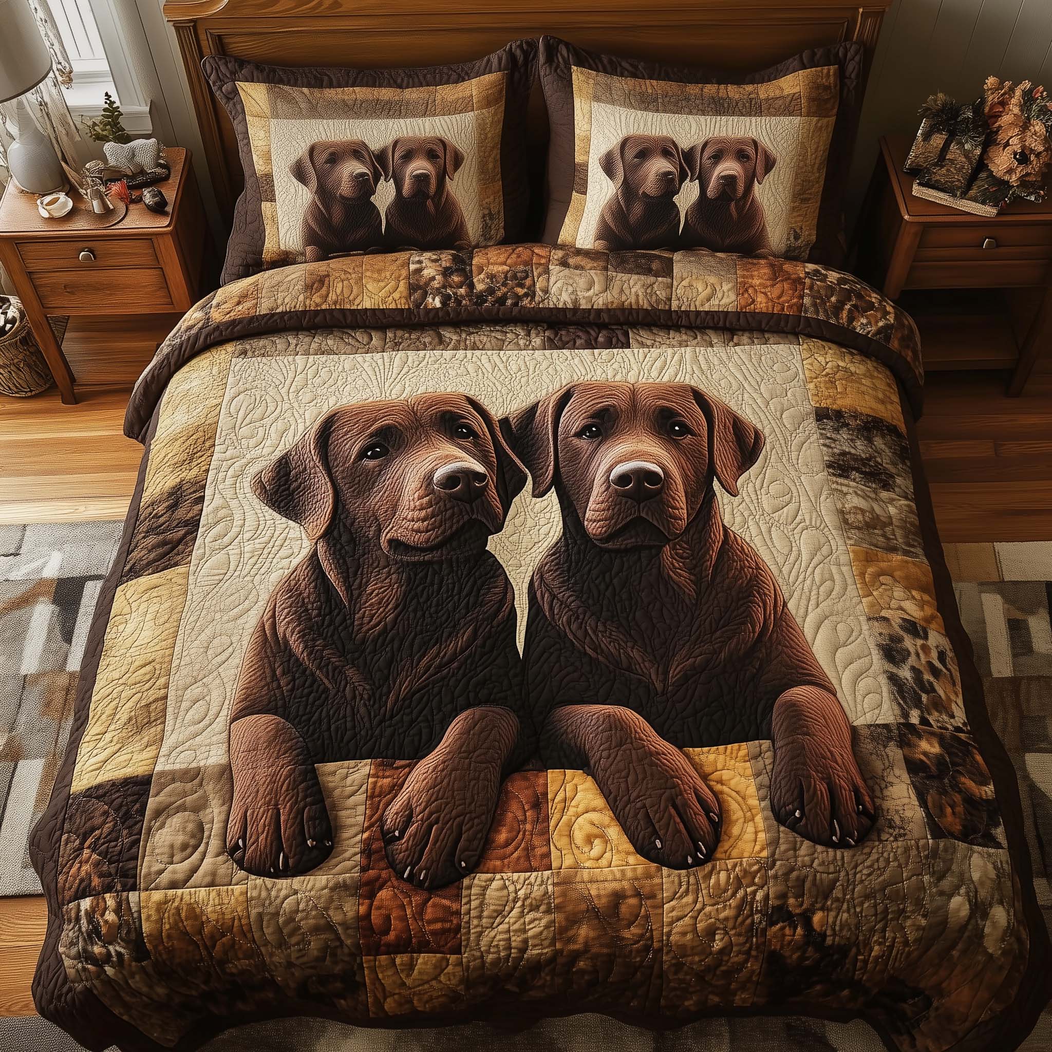 Paw Love Quilted Bedding Set Bedroom Room Decor Labrador Gifts For Him Her