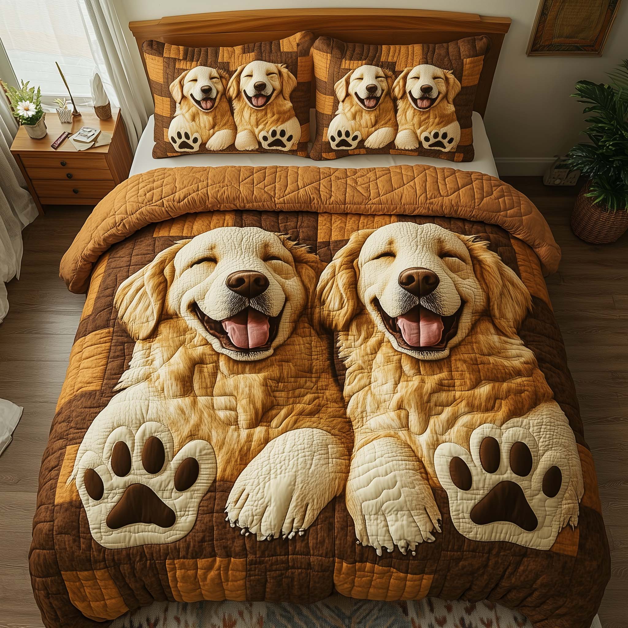 Paw Love Quilted Bedding Set Best Sheet Sets Christmas Gifts For Golden Retriever
