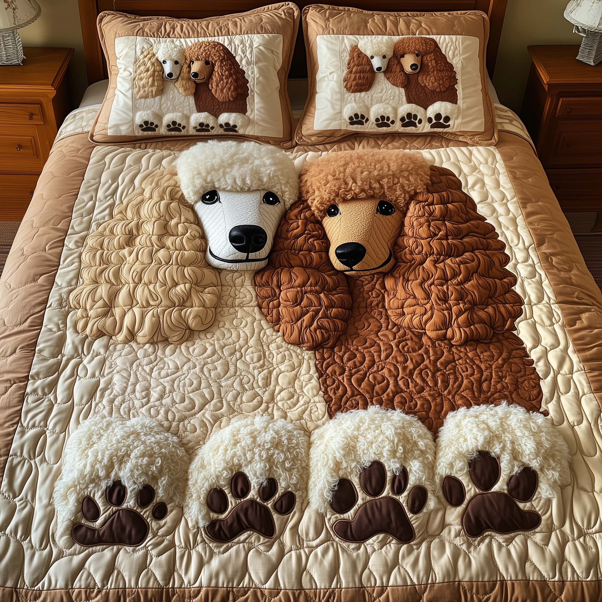 Paw Love Quilted Bedding Set Unique Bed Sheet Set Poodle Related Gifts