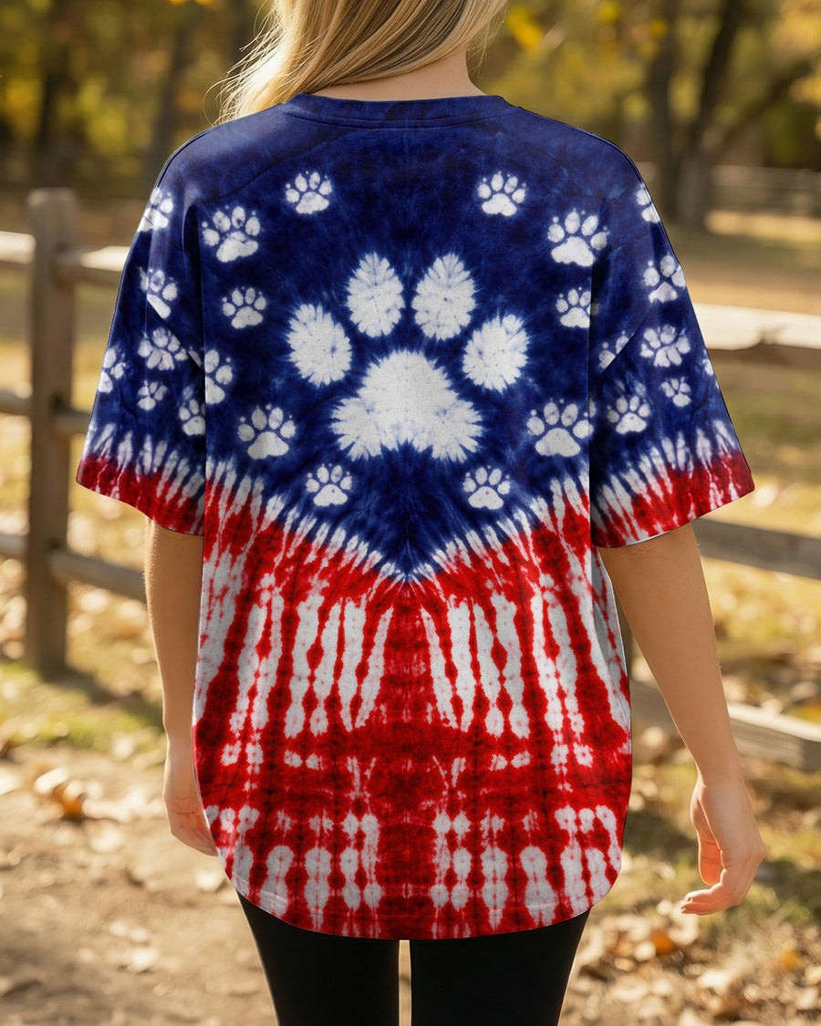 Paw Red White And Blue Swirl Tie Dye T-Shirt Patriotic Dog Lover Shirt Gifts For Pet Lovers - Image 2