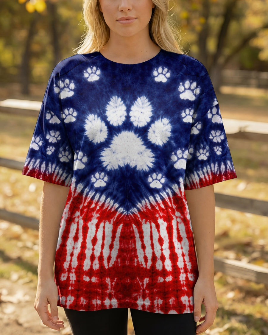 Paw Red White And Blue Swirl Tie Dye T-Shirt Patriotic Dog Lover Shirt Gifts For Pet Lovers