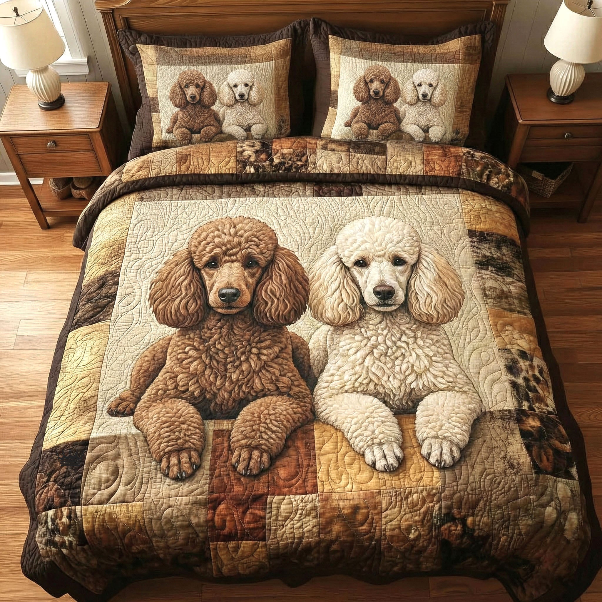 Pawfect Duo Quilted Bedding Set Bed Room Art Gifts For Poodle Lovers