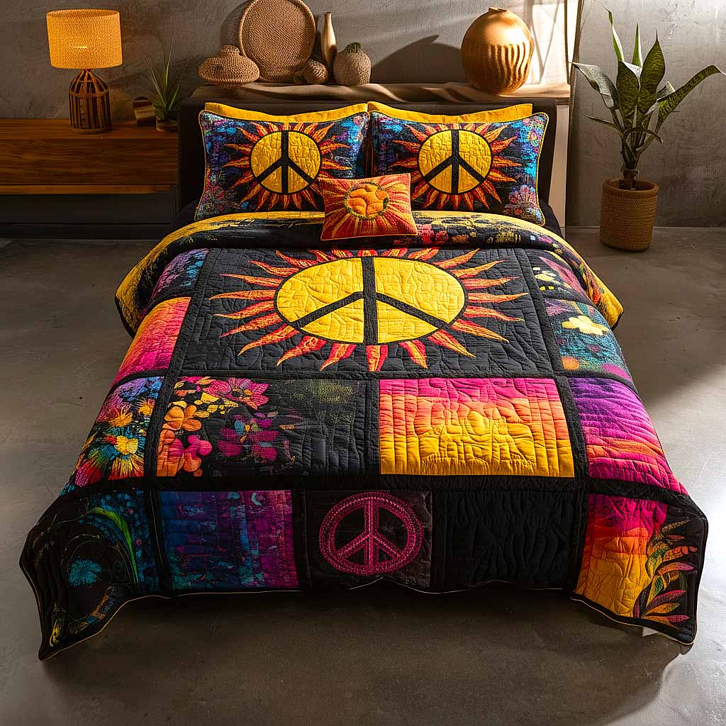 Peace Love Quilted Bedding Set Best King Bedding Sets Presents For Mom Birthday
