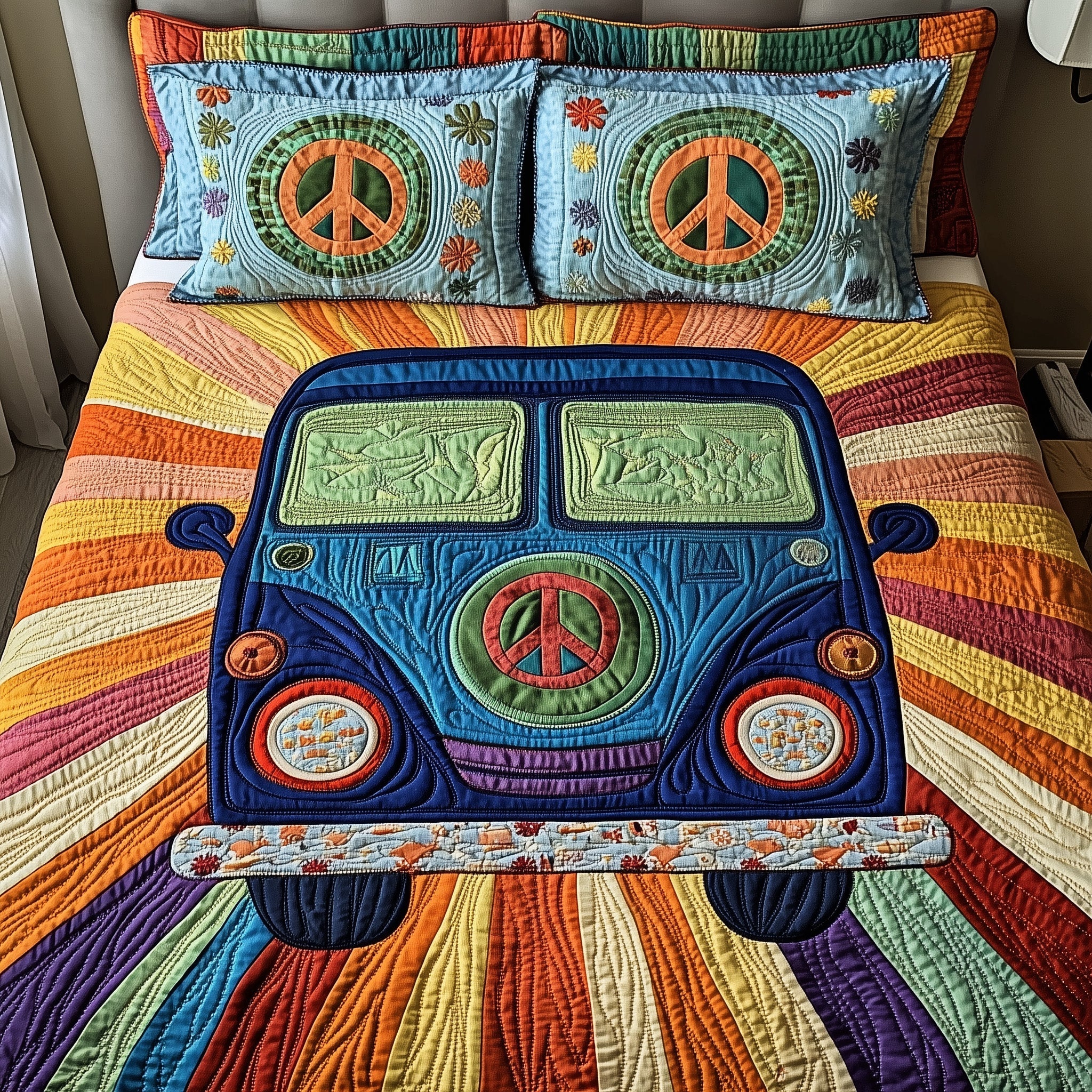 Peace Sign Quilted Bedding Set Best Sheet Sets Best Gifts For Hippie Mom