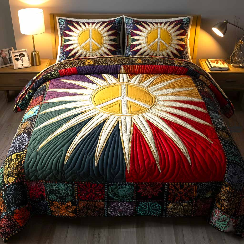 Peace Vibes Quilted Bedding Set Best Fitted Sheets Nice Mother's Day Gifts