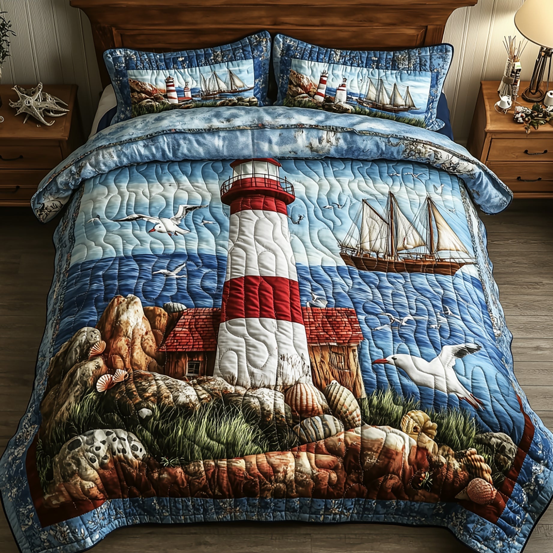 Peaceful Lighthouse Quilted Bedding Set Best Bedsheets Lighthouse Gifts For Him