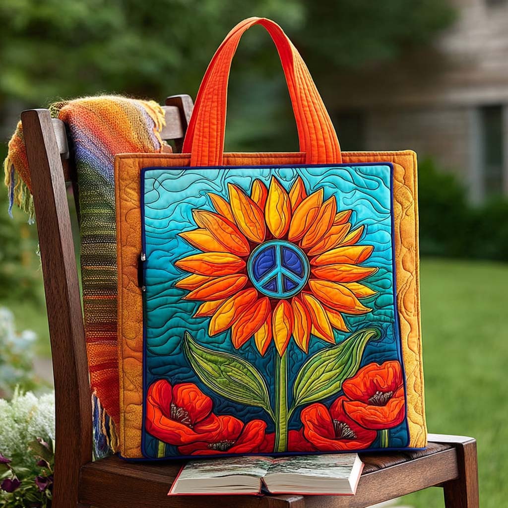 Peaceful Sunflower Quilted Tote Bag Everyday Tote Bag Gifts For Hippy Chicks