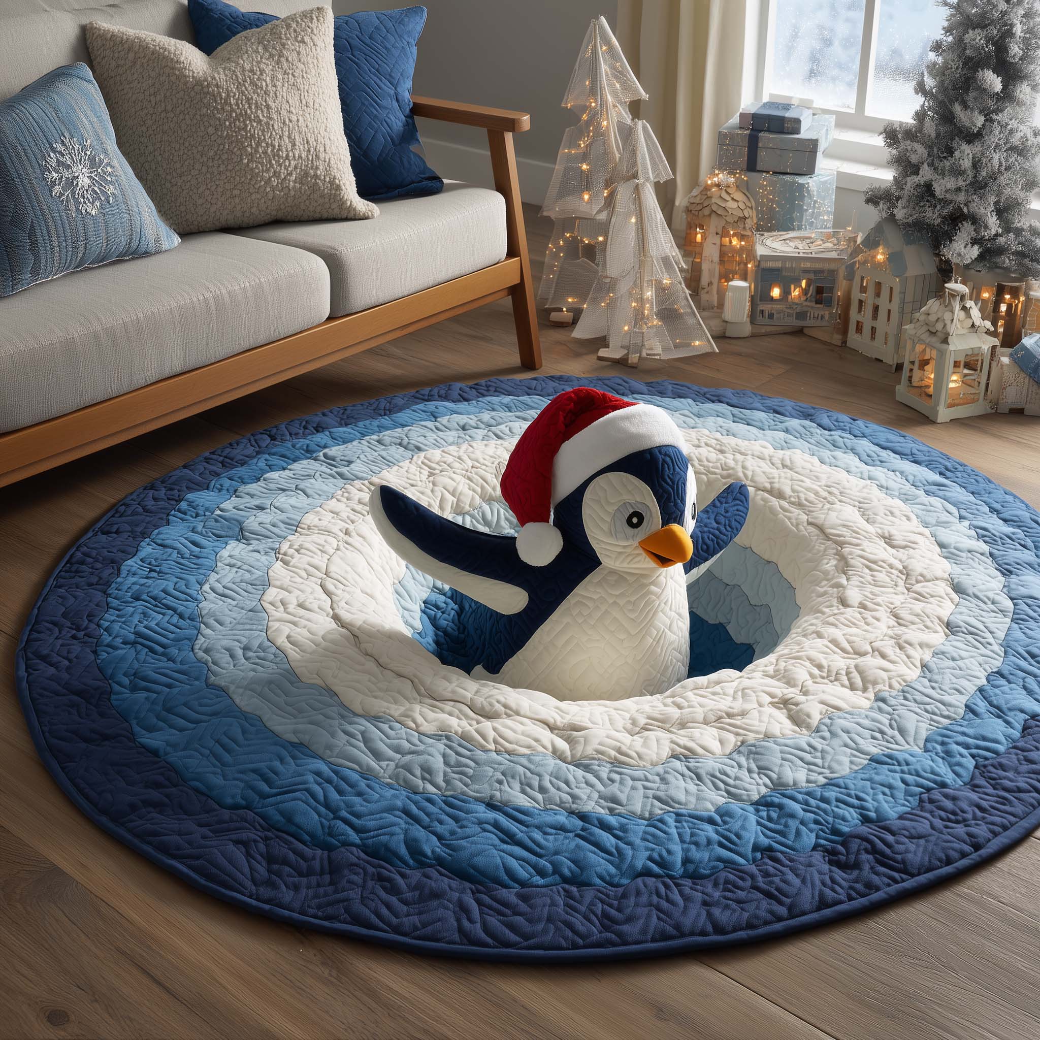 Penguin Slip Quilted Round Mat Soft Cotton Quilted Round Mat for Daily Comfort