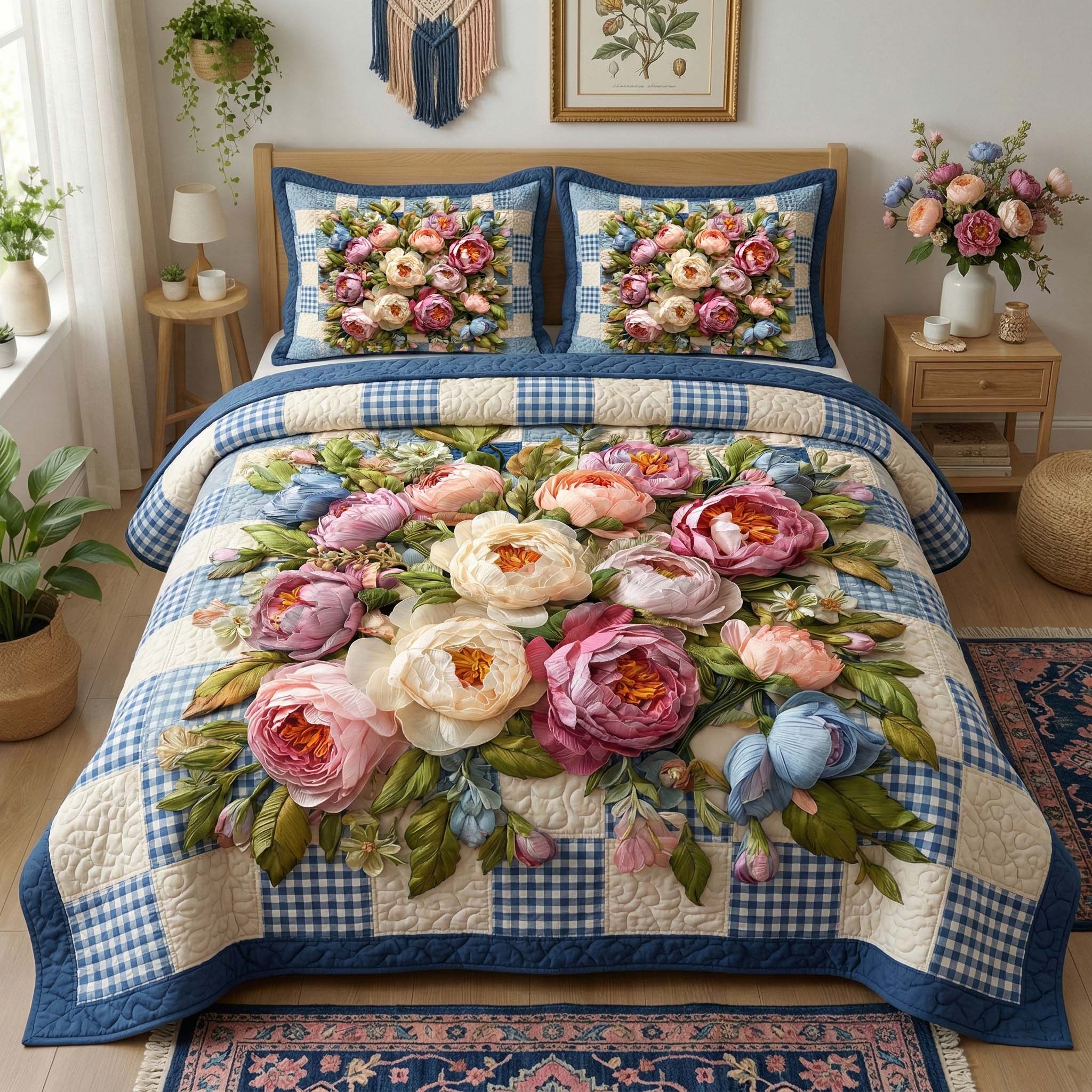 Peony Gingham Quilted Bedding Set Best Sheets Ever Great Mother's Day Gifts