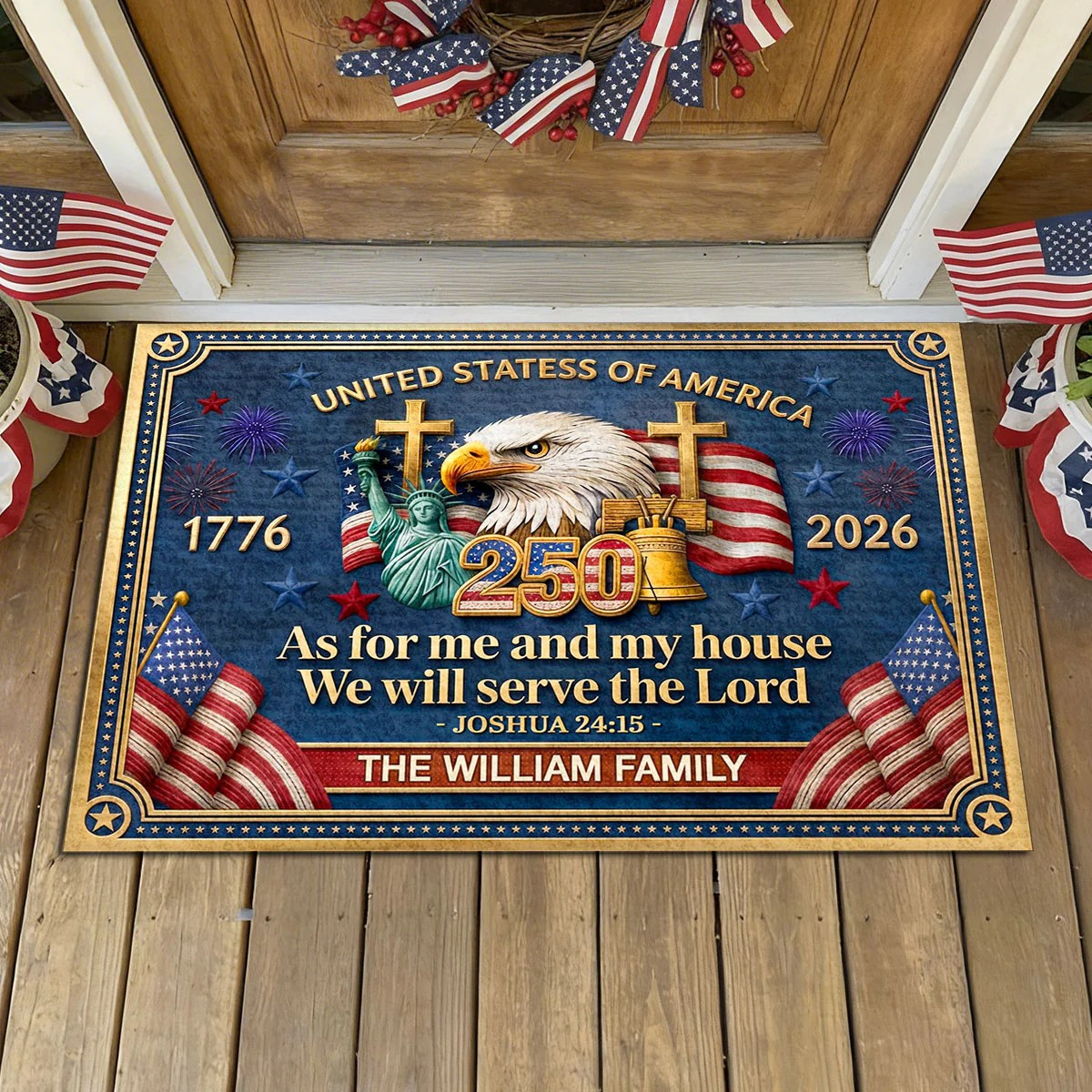 Personalized Eagle America 250 Years Doormat Outdoor 4Th Of July Decorations Patriotic Gifts