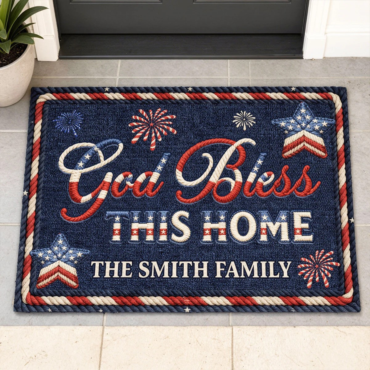 Personalized God Bless This Home Doormat 4Th Of July Decorations Outdoor 4Th Of July Gifts
