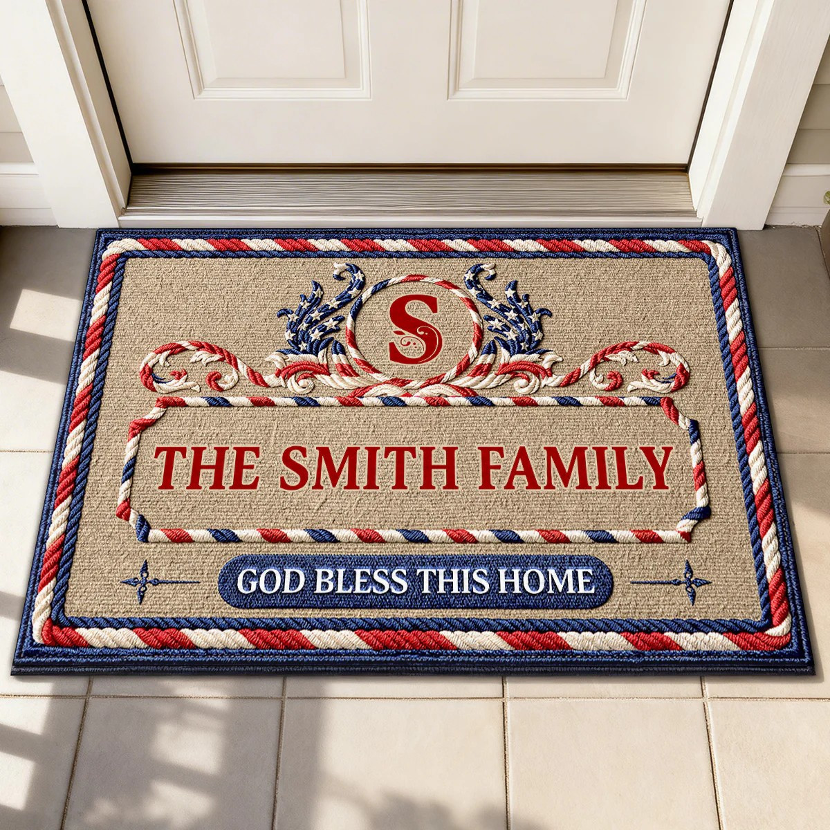 Personalized God Bless This Home Doormat Fourth Of July Outdoor Decorations Patriotic Gifts