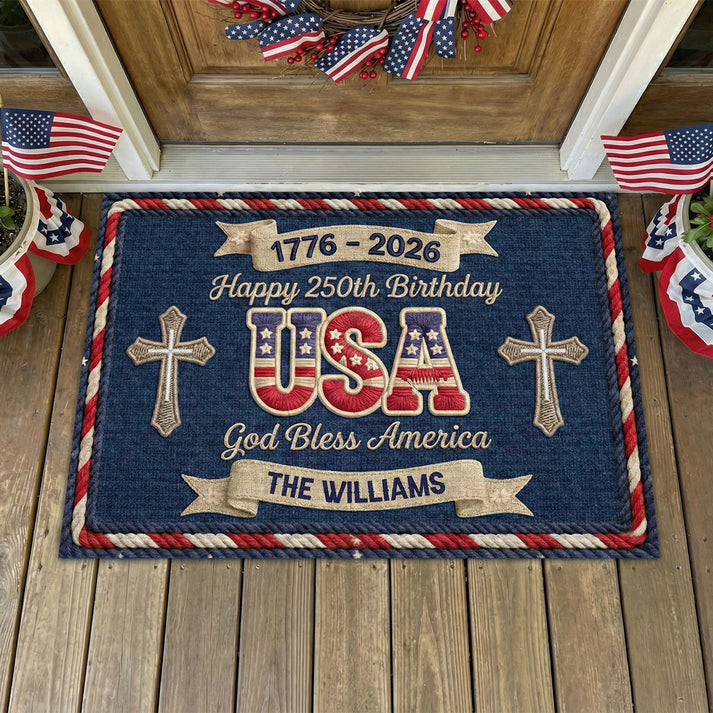 Personalized Happy 250Th Birthday USA Doormat 4Th Of July Home Decor Patriotic Gifts